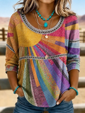 Women's Eyelet Bohemian Top - Relaxed Fit 3/4 Sleeve