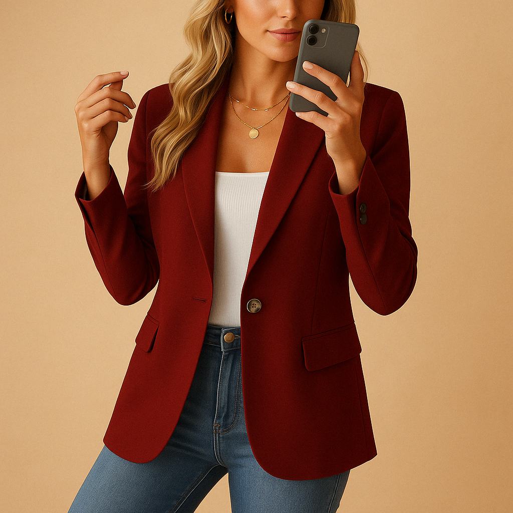 Women's Fitted Tailored Blazer in wine red, Structured Elegance