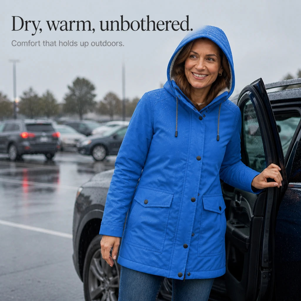 Women's Fleece-Lined Hooded Winter Jacket - Windproof Warmth