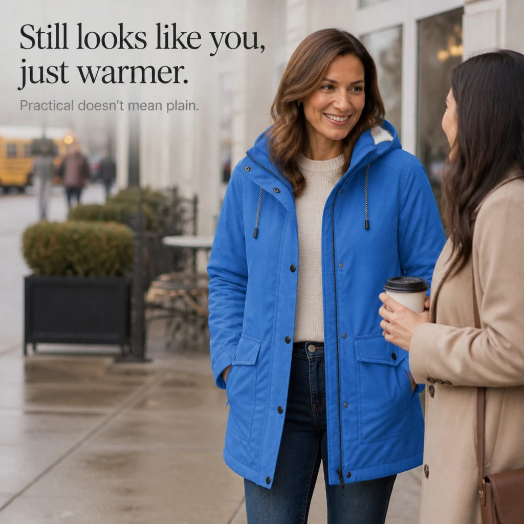 Women's Fleece-Lined Hooded Winter Jacket - Windproof Warmth