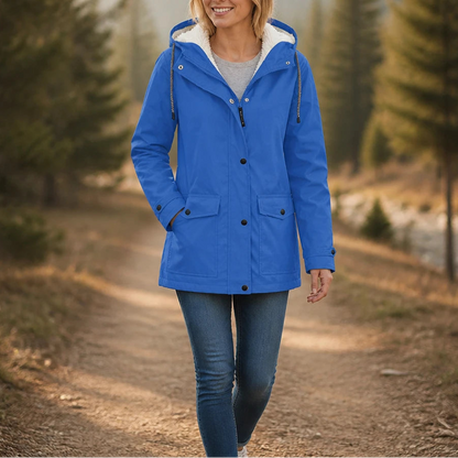Women's Fleece-Lined Hooded Winter Jacket in sky blue, Windproof Warmth