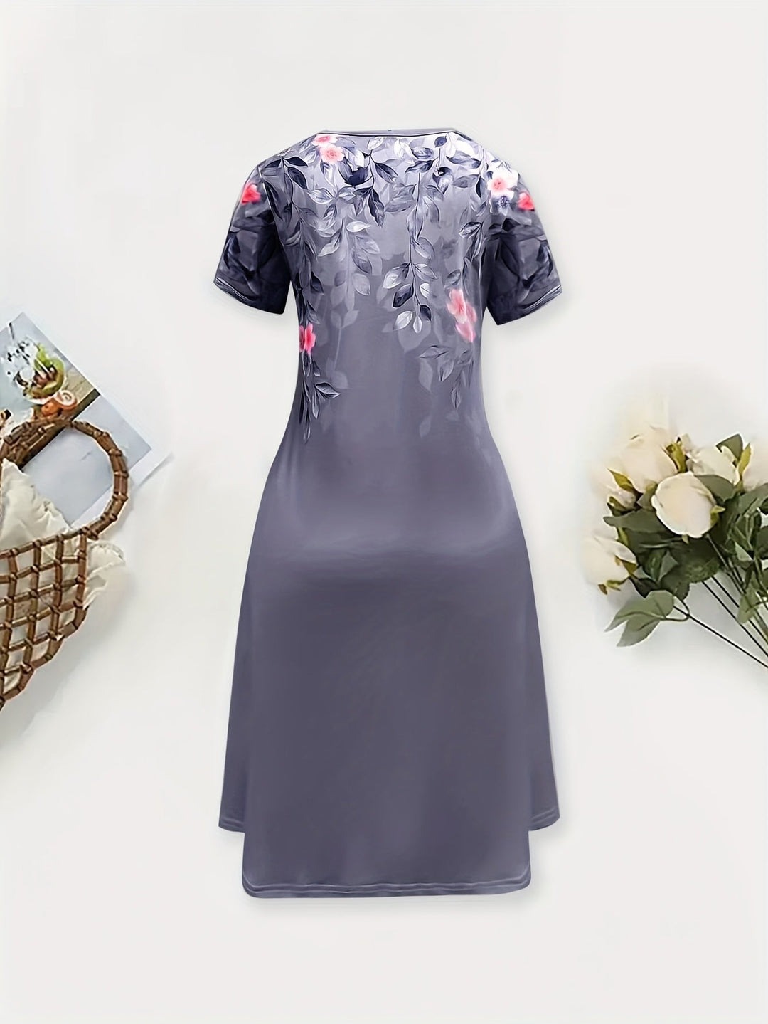 Women's Floral A-Line Dress - Graceful Everyday Elegance