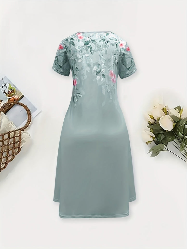 Women's Floral A-Line Dress - Graceful Everyday Elegance