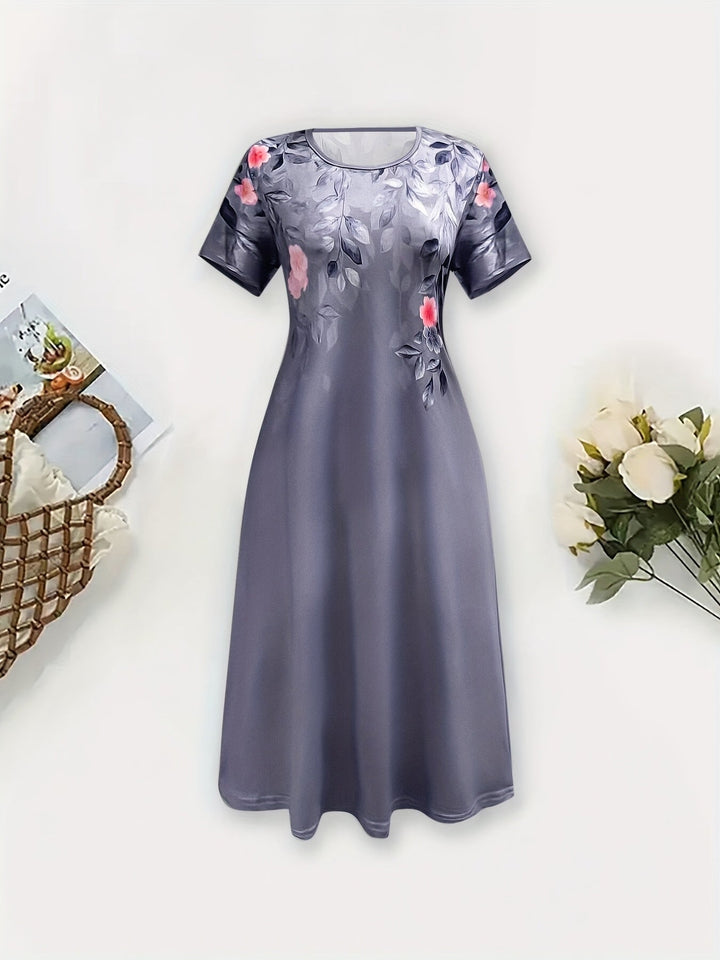 Women's Floral A-Line Dress - Graceful Everyday Elegance