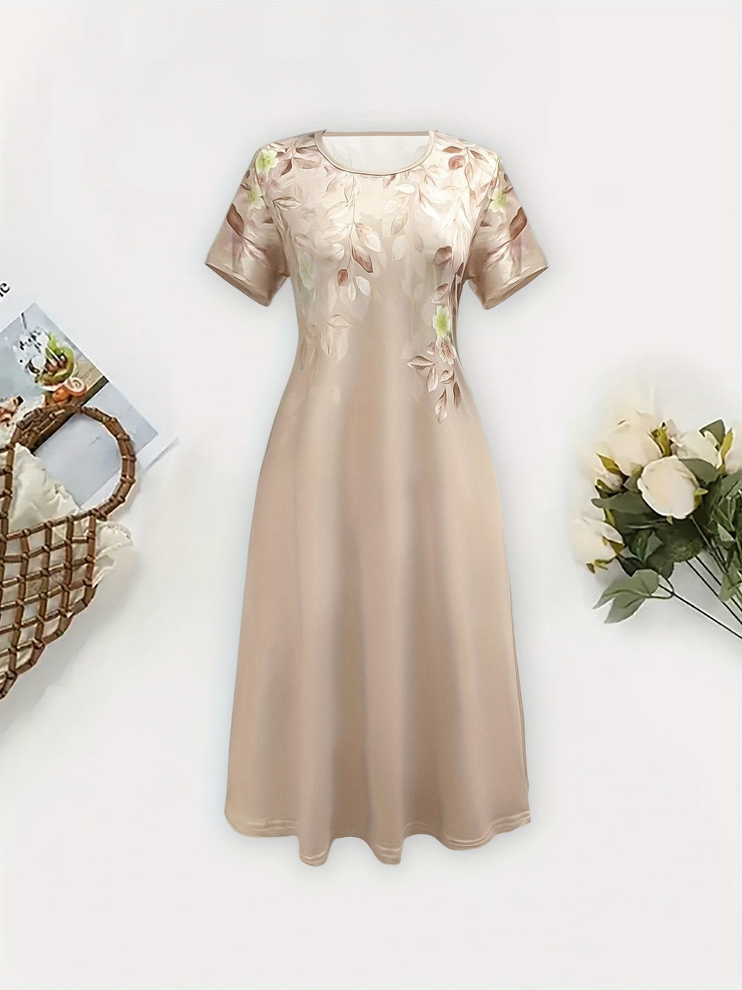 Women's Floral A-Line Dress - Graceful Everyday Elegance