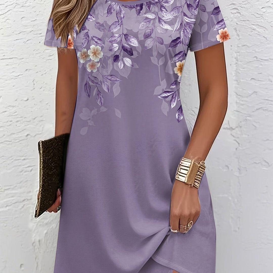 Women's Floral A-Line Dress in light purple, Graceful Everyday Elegance