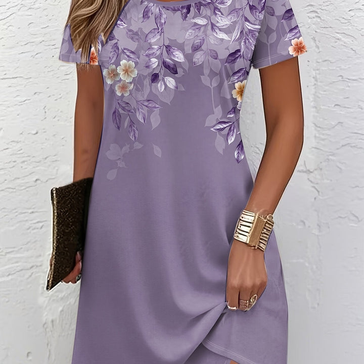 Women's Floral A-Line Dress in light purple, Graceful Everyday Elegance