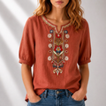 Women's Floral Embroidered Blouse - Relaxed Fit