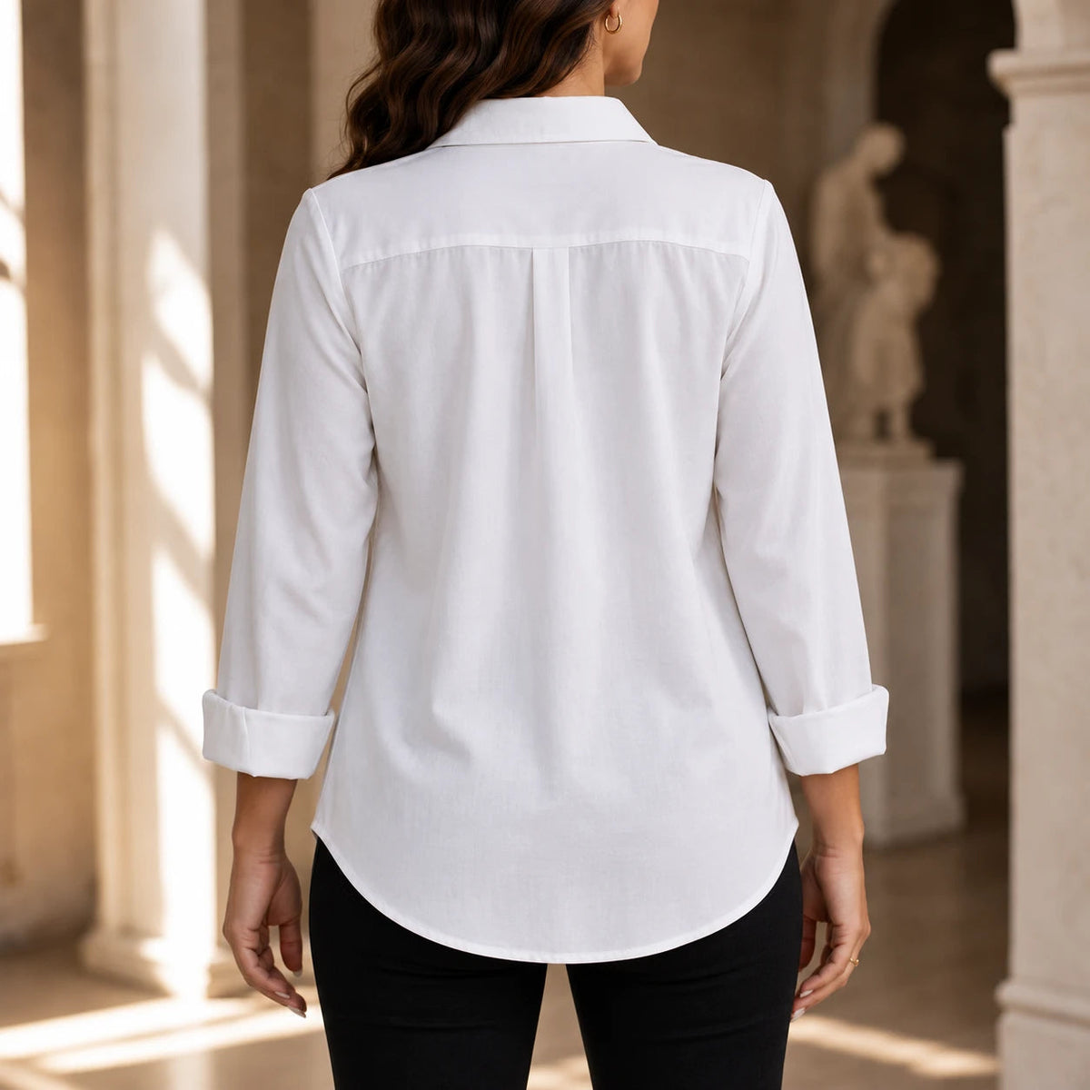 Women's Floral Print Long-Sleeve Blouse - Hip-Length Casual