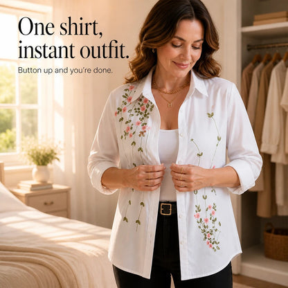 Women's Floral Print Long-Sleeve Blouse - Hip-Length Casual