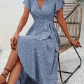 Women's Floral Wrap Dress - Flowing V-Neck Design