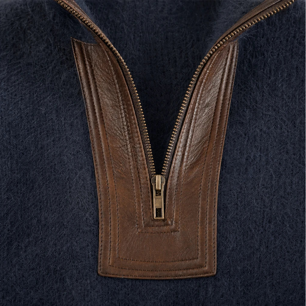 Women's Fuzzy Half-Zip Sweater - Contrast Trim