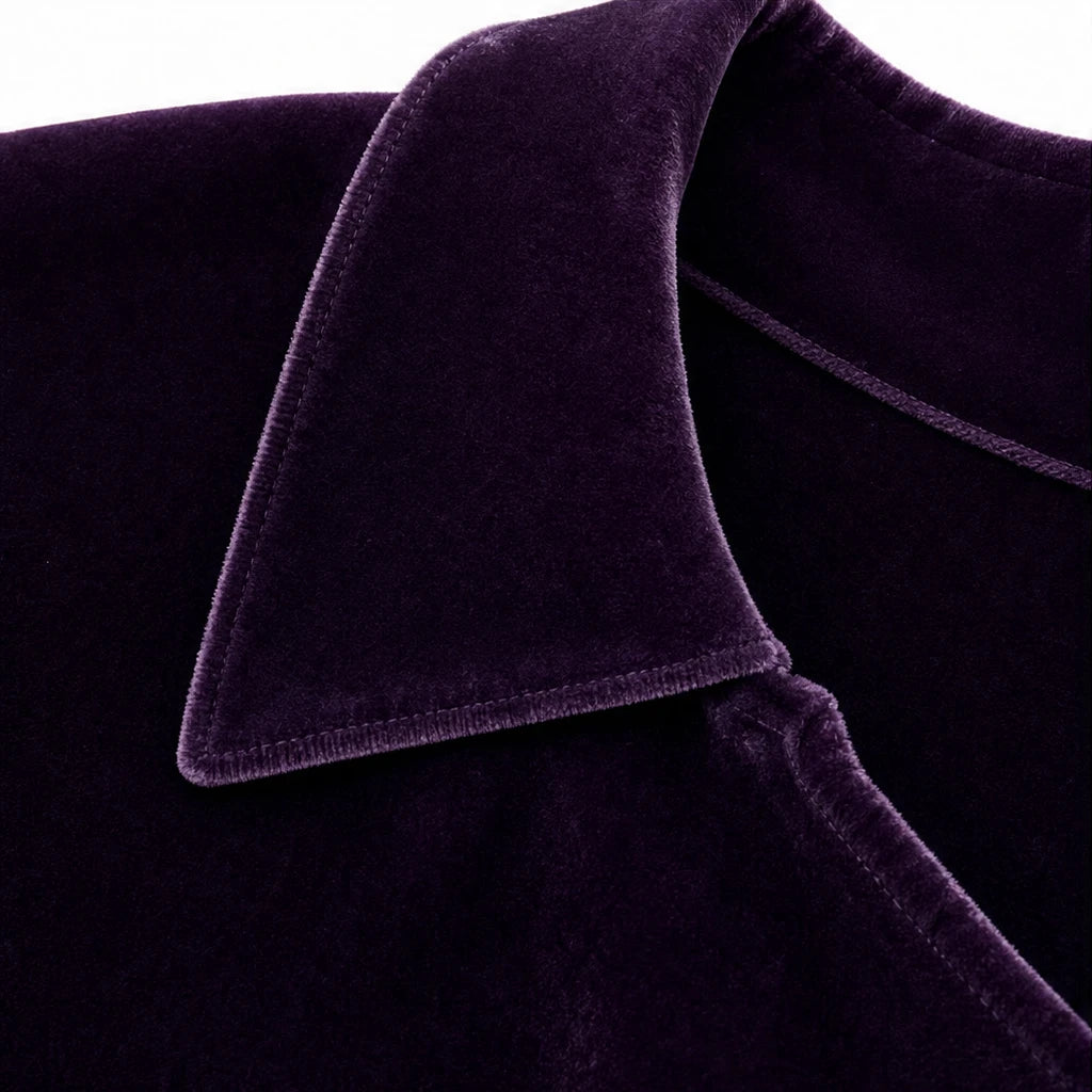 Women's Gold Button Velvet-Look Blouse - Casual Hip-Length