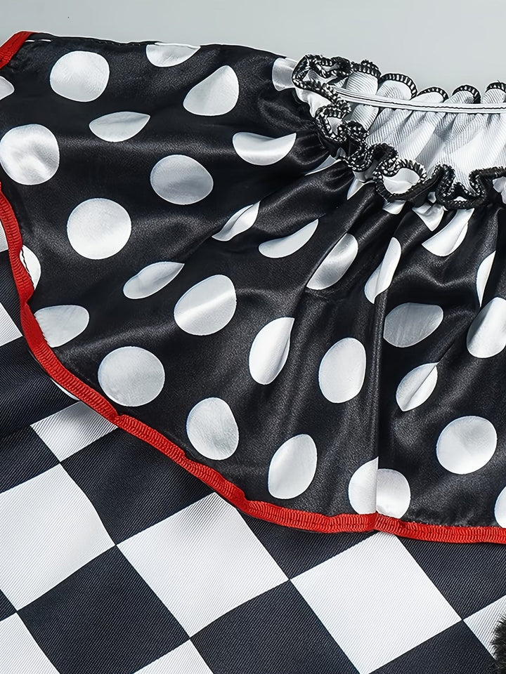 Women's Halloween Clown Costume with Checkerboard Cape & Ruffle Collar