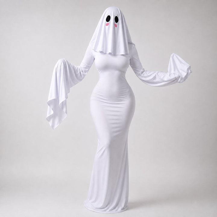 Women's Halloween Ghost Costume with Hood - Elegant Spirit Look