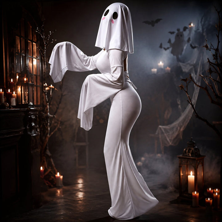 Women's Halloween Ghost Costume with Hood - Elegant Spirit Look