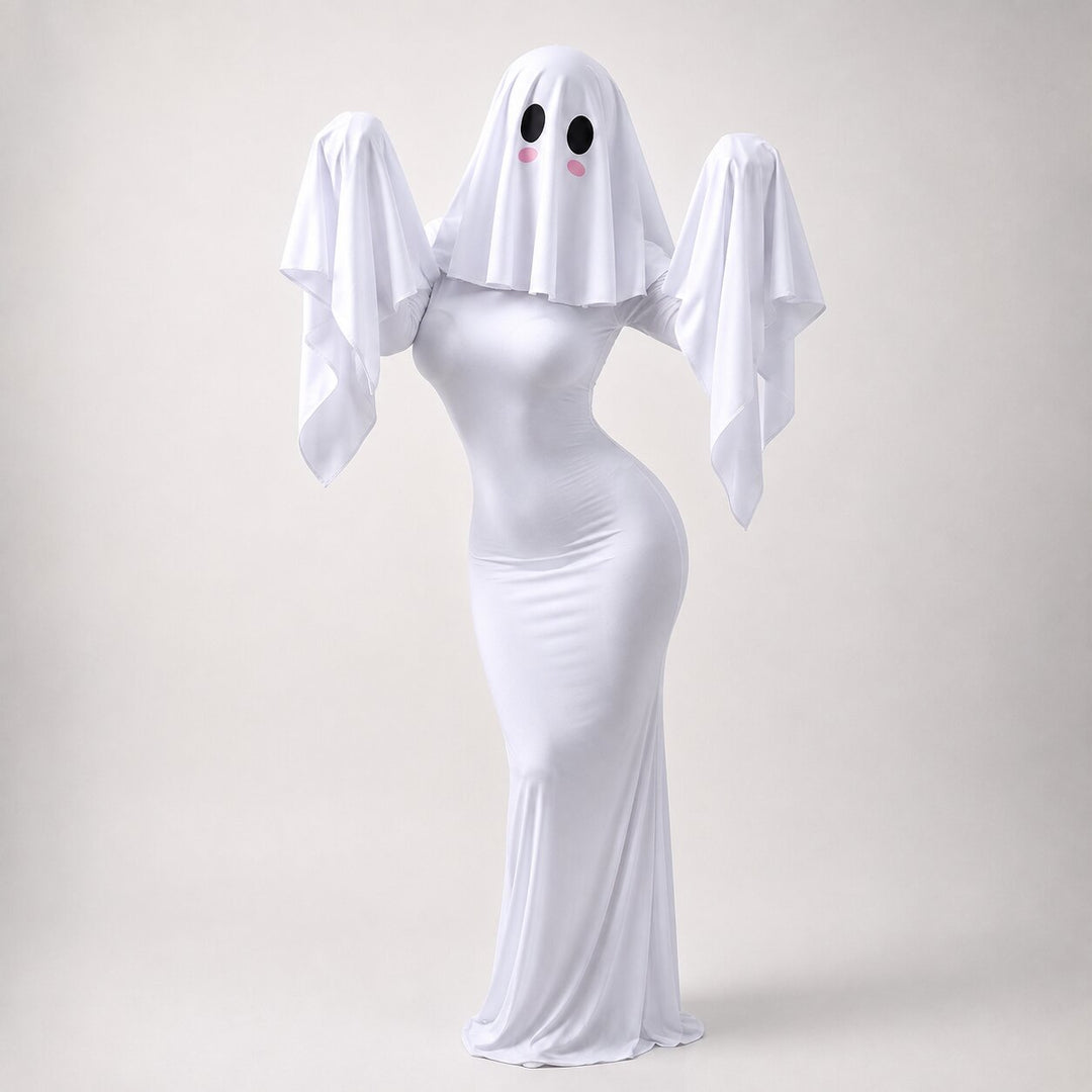 Women's Halloween Ghost Costume with Hood - Elegant Spirit Look