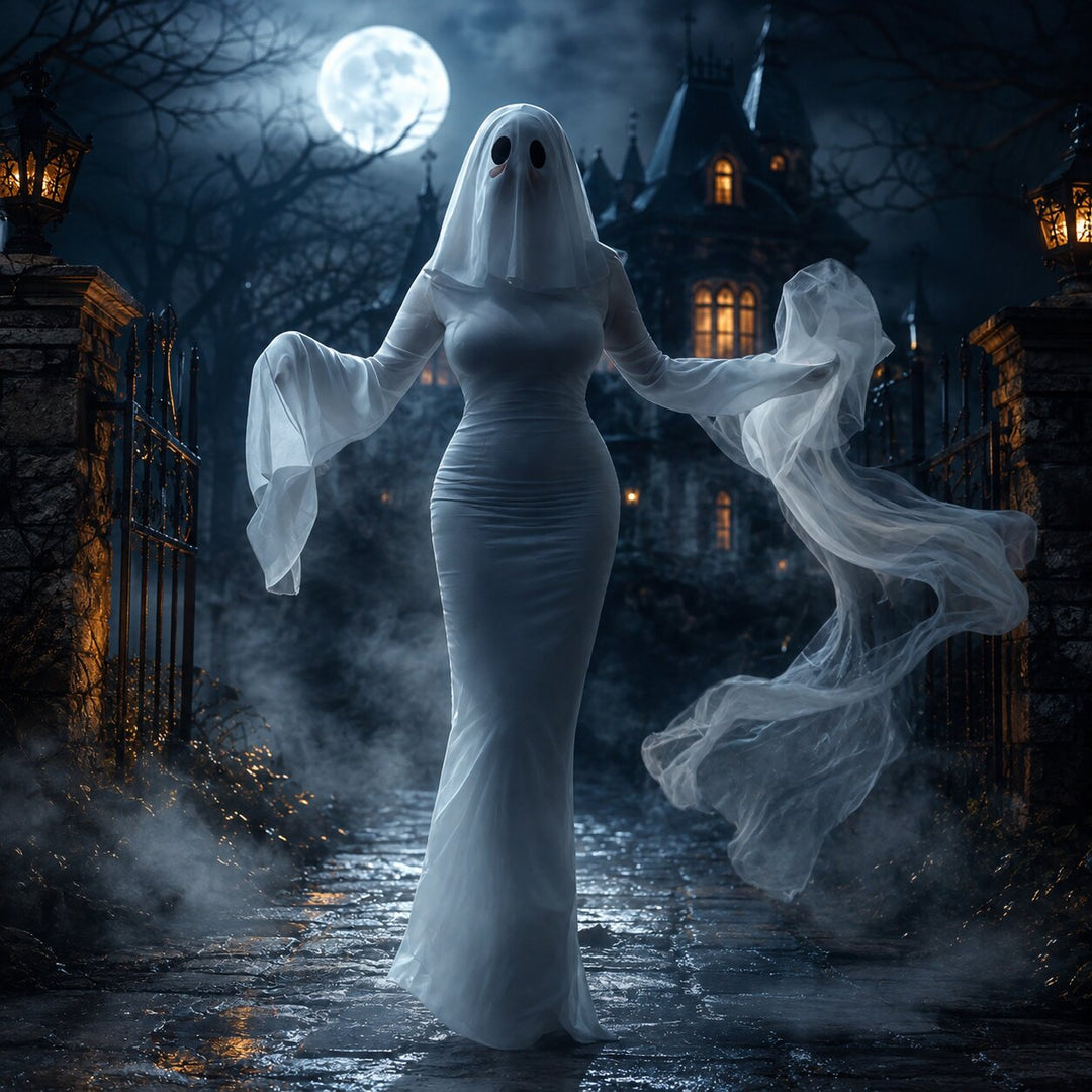 Women's Halloween Ghost Costume with Hood - Elegant Spirit Look