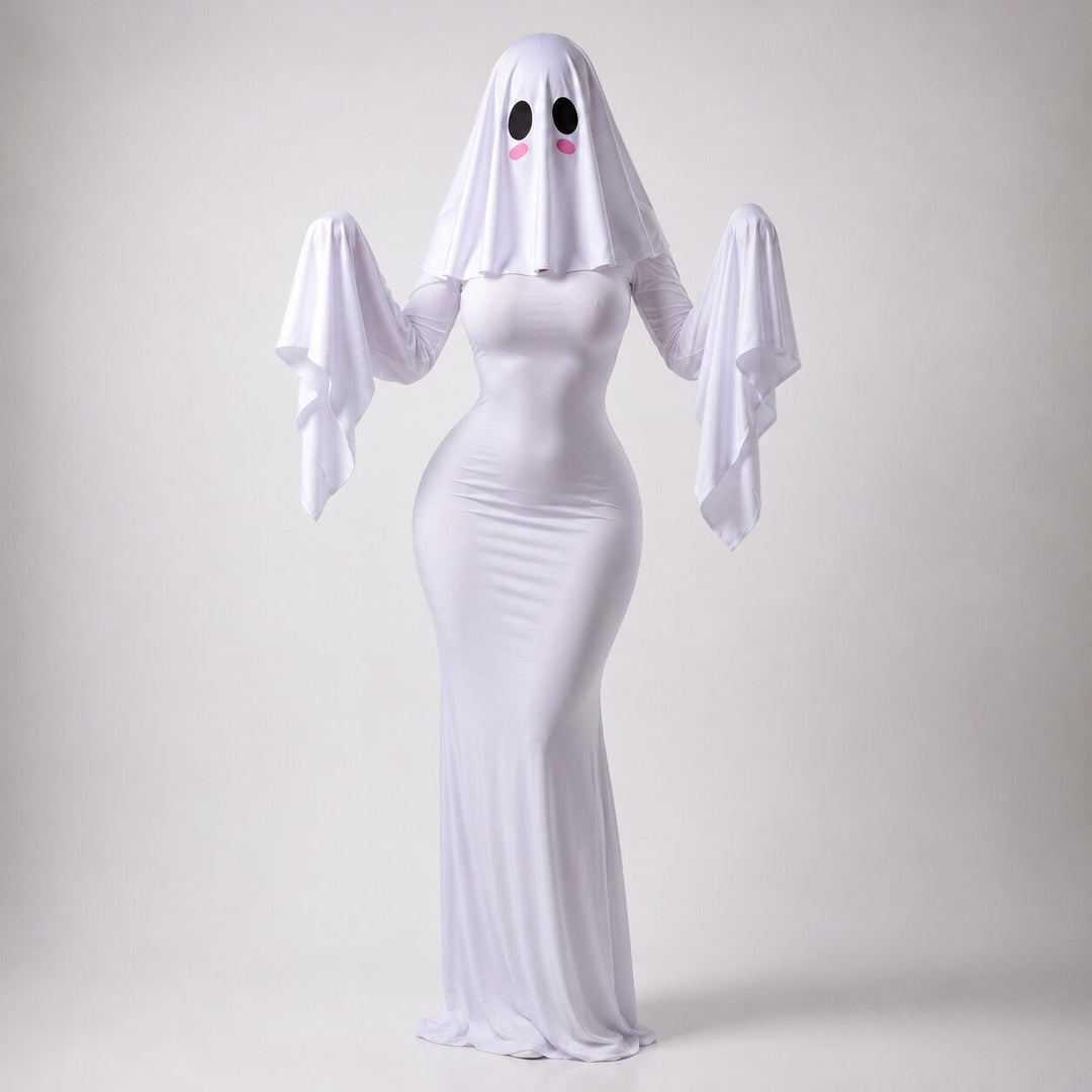 Women's Halloween Ghost Costume with Hood - Elegant Spirit Look