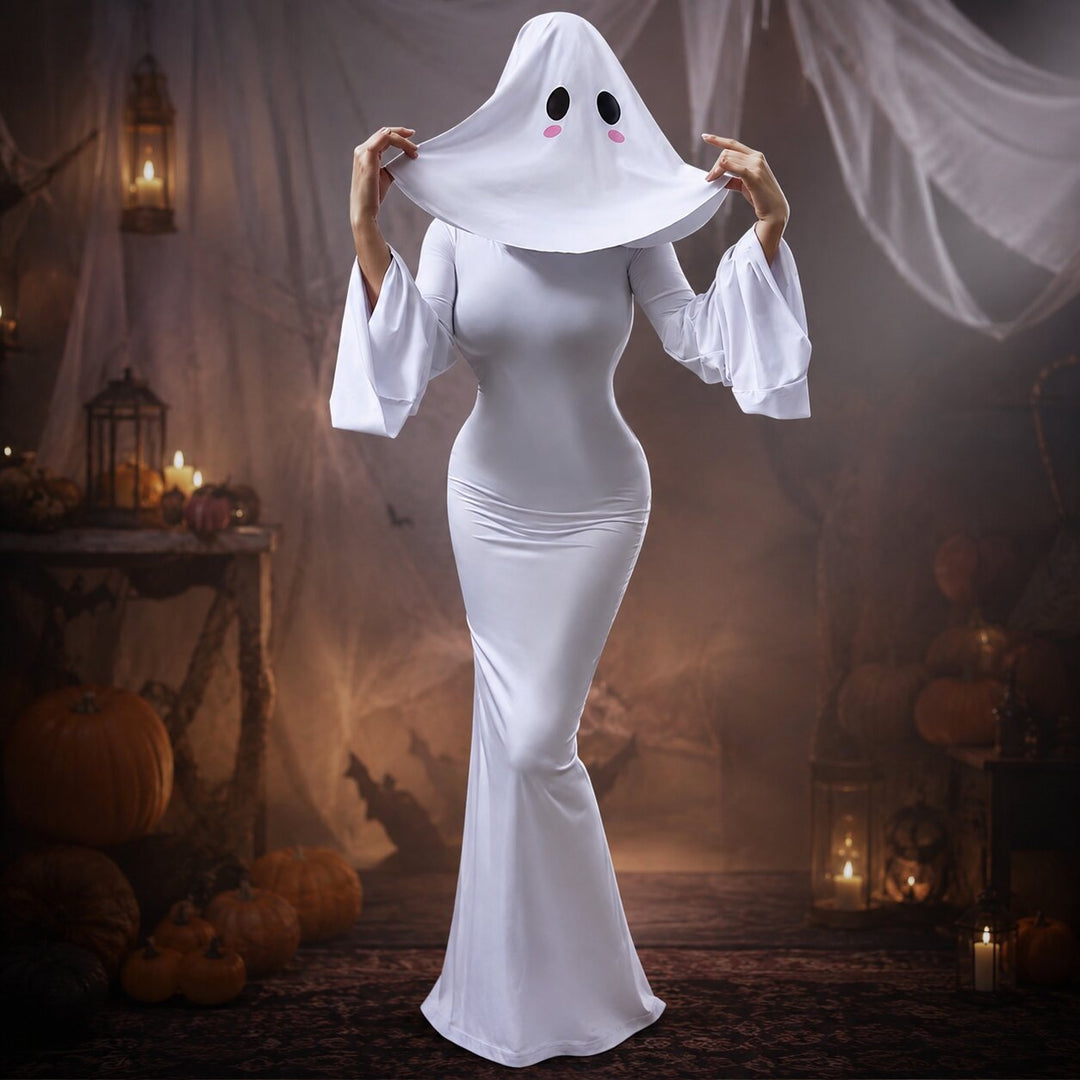 Women's Halloween Ghost Costume with Hood - Elegant Spirit Look