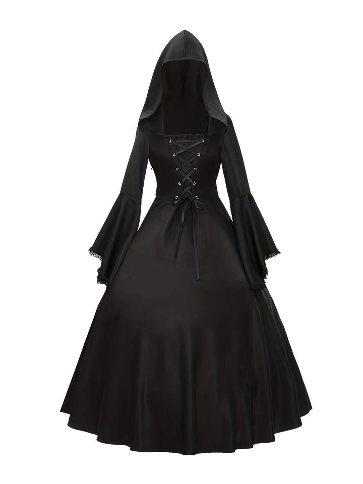 Women's Halloween Gothic Hooded Costume – Bell Sleeve Lace-Up