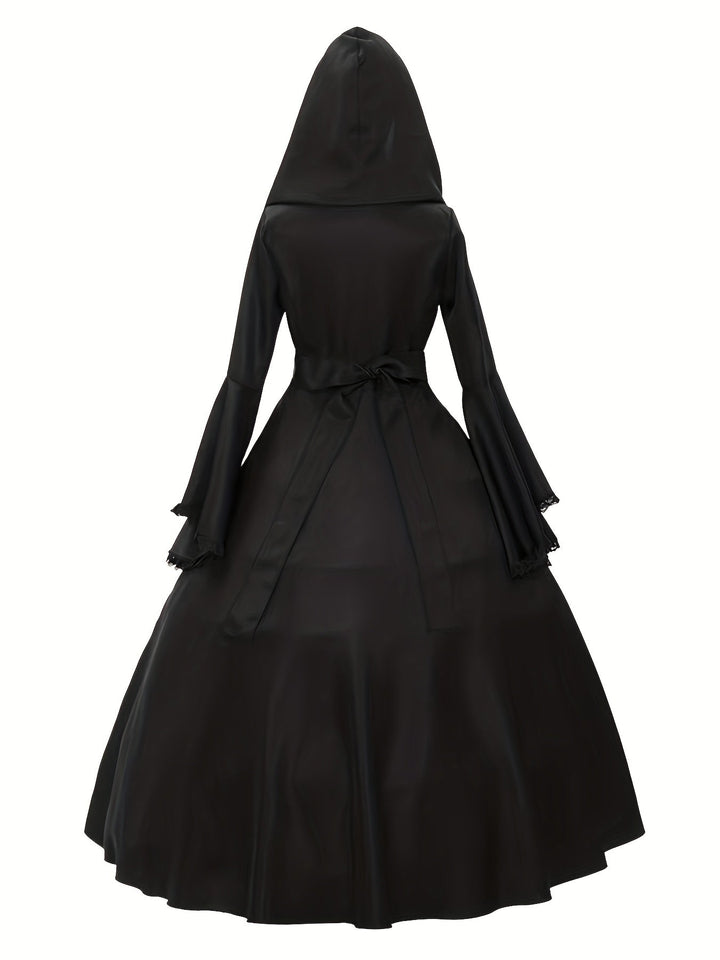 Women's Halloween Gothic Hooded Costume – Bell Sleeve Lace-Up