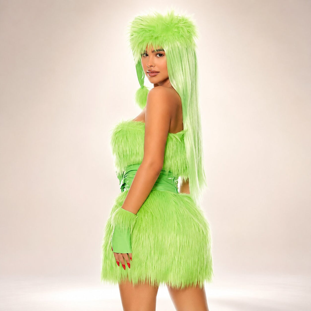 Women's Halloween Grinch Costume - Green Fringe Party Dress