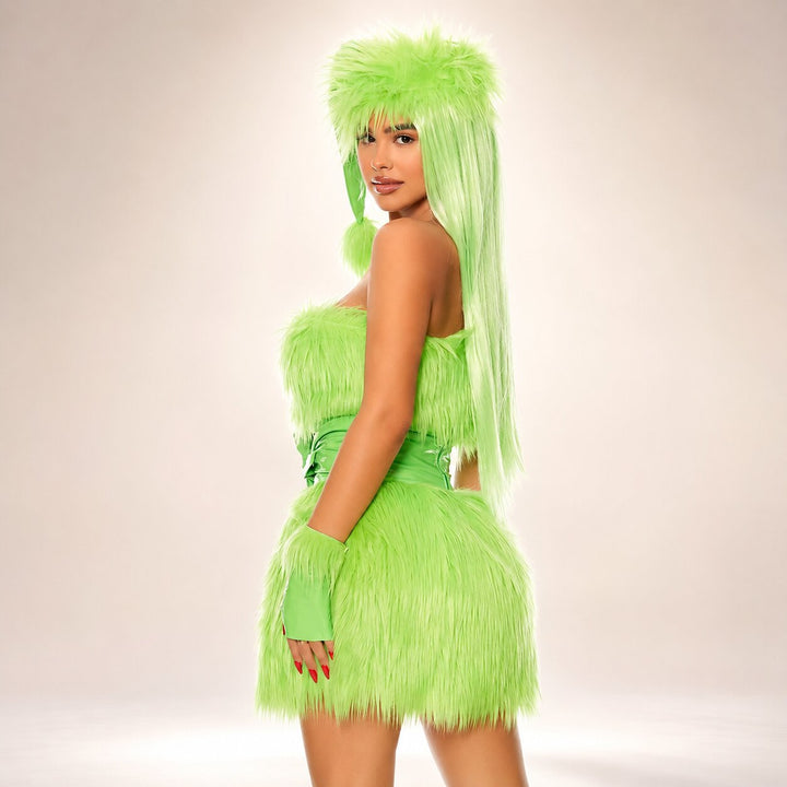 Women's Halloween Grinch Costume - Green Fringe Party Dress