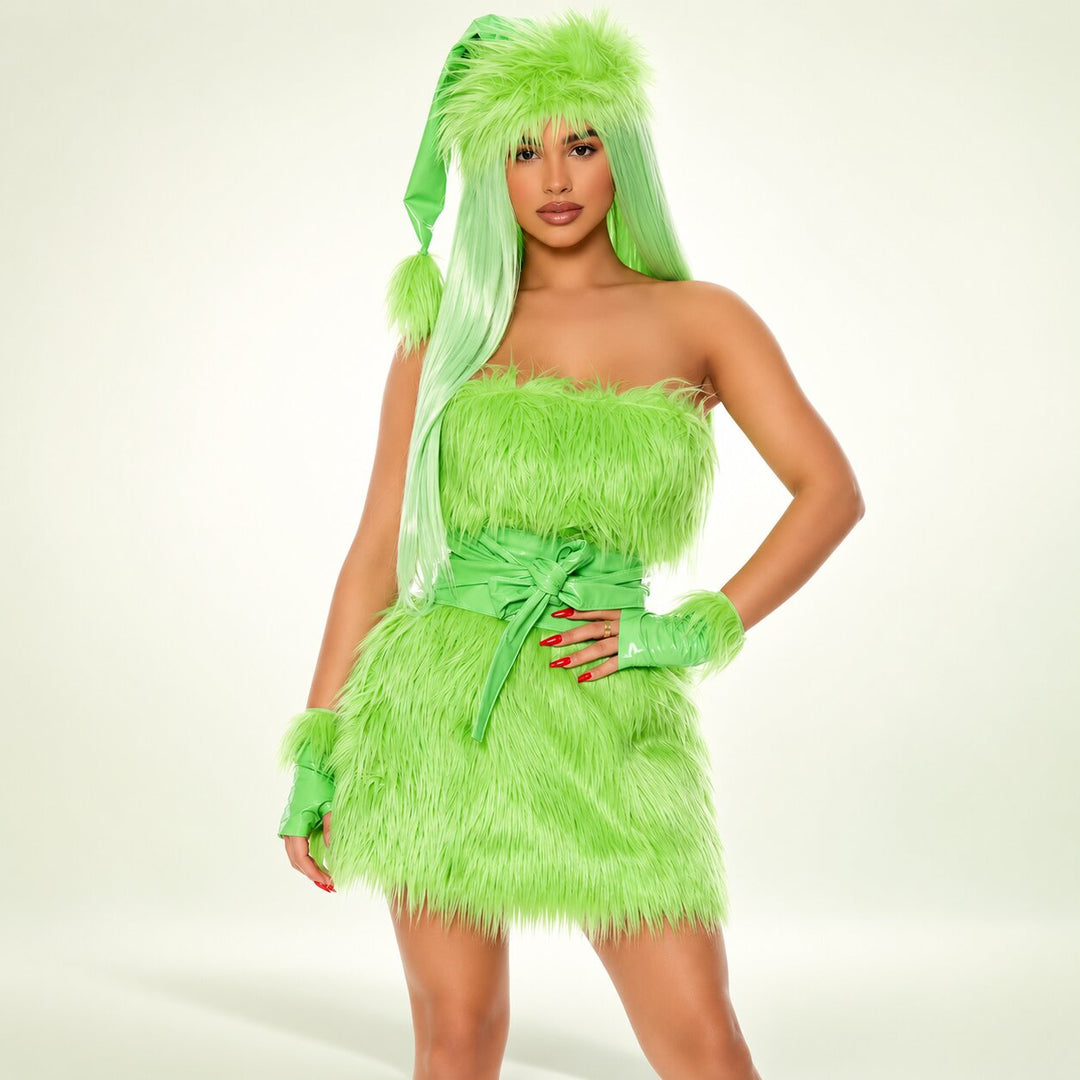 Women's Halloween Grinch Costume - Green Fringe Party Dress