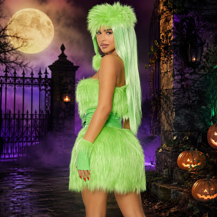 Women's Halloween Grinch Costume - Green Fringe Party Dress