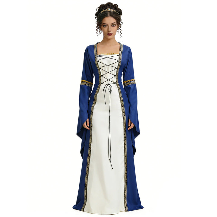 Women's Halloween Medieval Court Dress Costume – Long Sleeve Lace - Blue