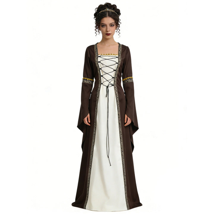 Women's Halloween Medieval Court Dress Costume – Long Sleeve Lace - Brown