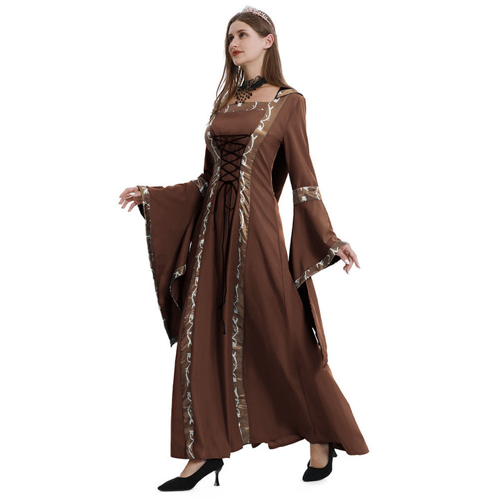 Women's Halloween Medieval Dress Costume – Lace Up Bell Sleeve - Khaki