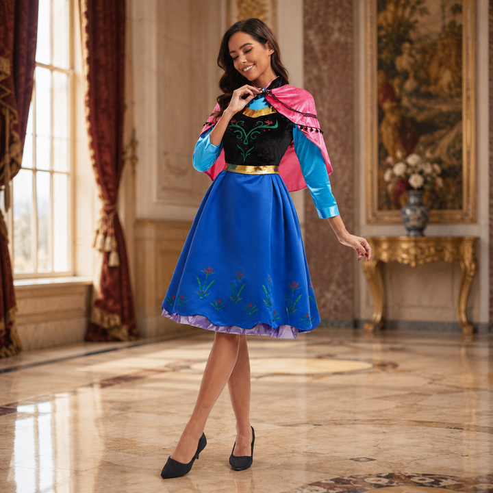 Women's Halloween Nordic Princess Costume – Long Sleeve Dress with Sha - Blue 2
