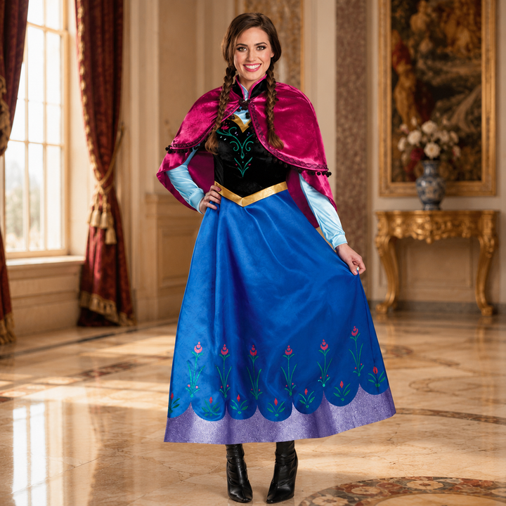 Women's Halloween Nordic Princess Costume – Long Sleeve Dress with Sha - Blue