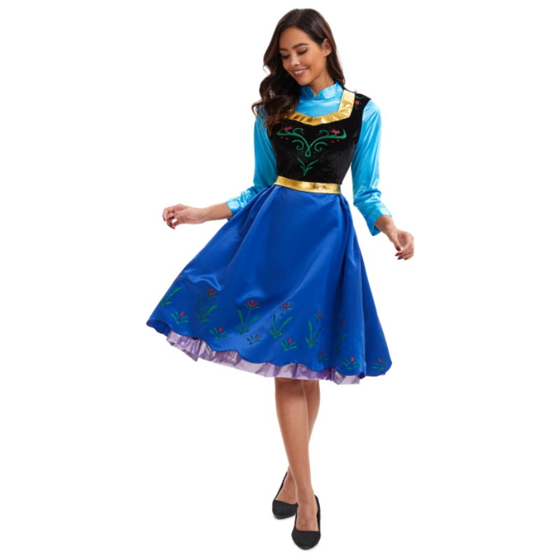 Women's Halloween Nordic Princess Costume – Long Sleeve Dress with Sha