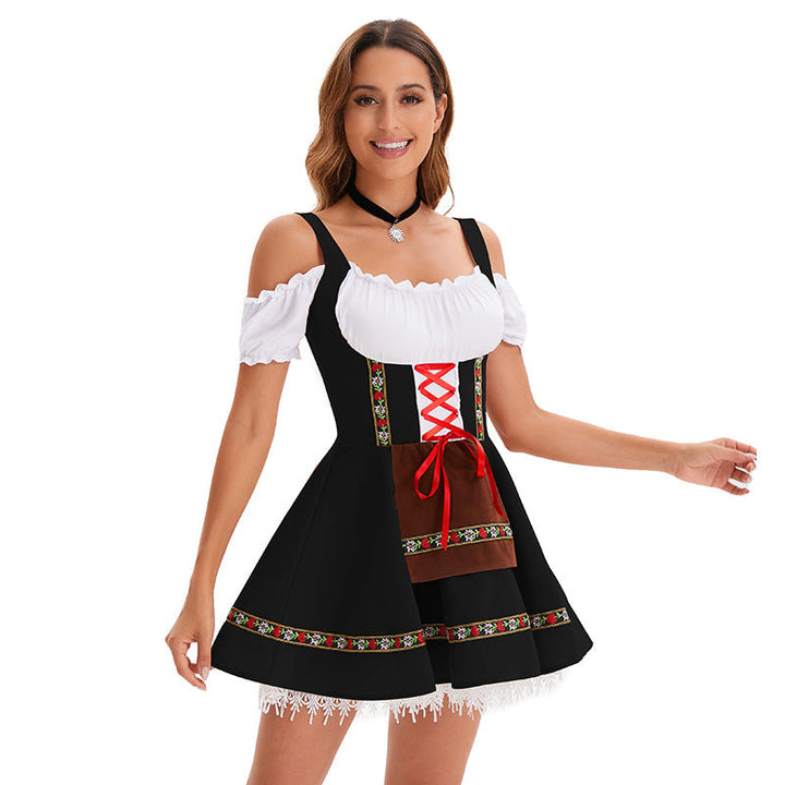 Women's Halloween Oktoberfest Costume – Lace-Up Puff Sleeve Dress - Black