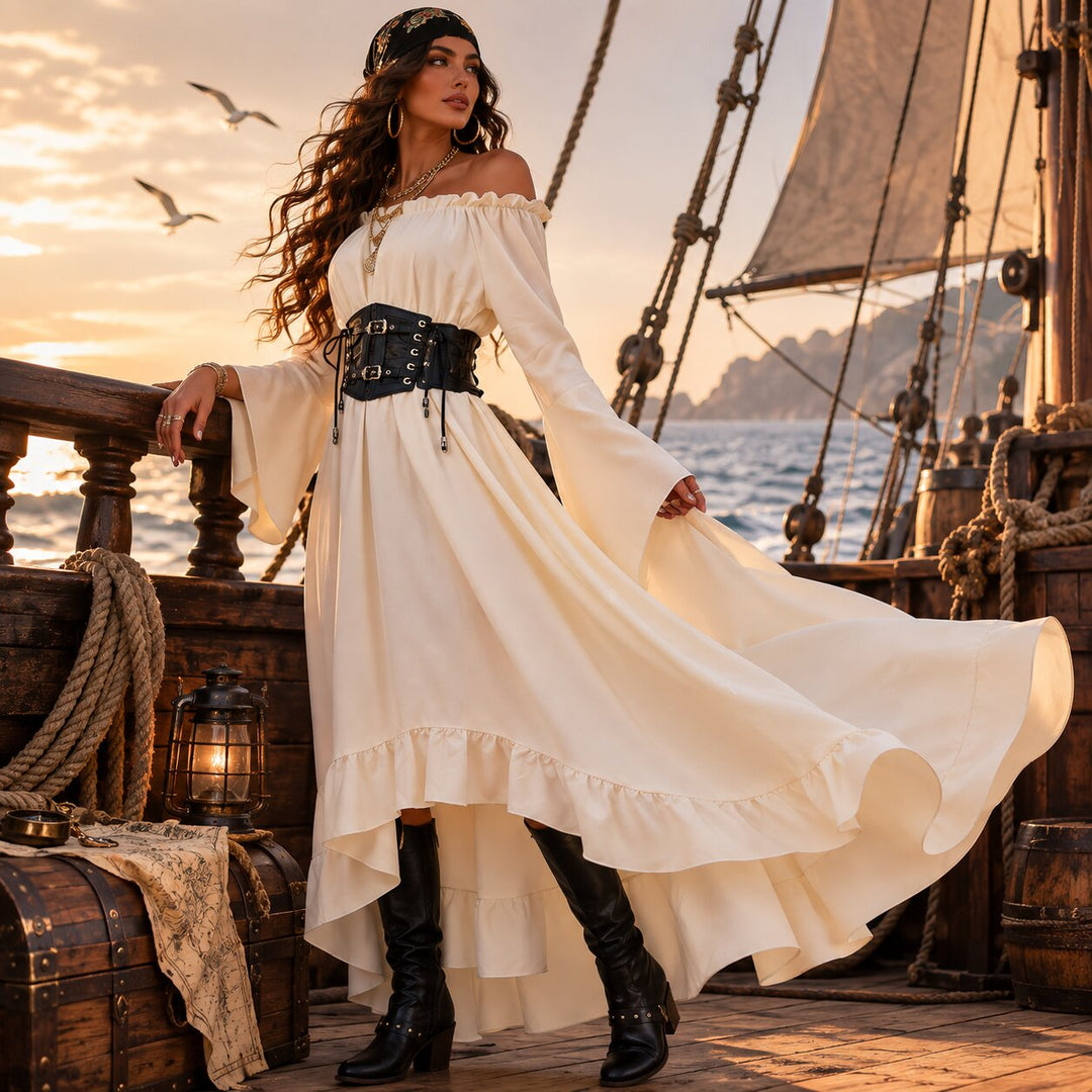 Women's Halloween Pirate Costume - Cream & Black