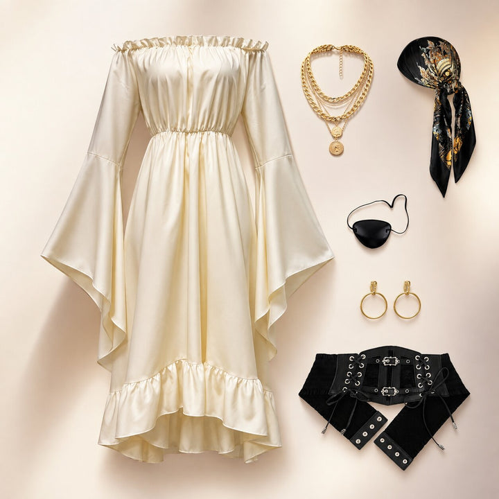 Women's Halloween Pirate Costume - Cream & Black