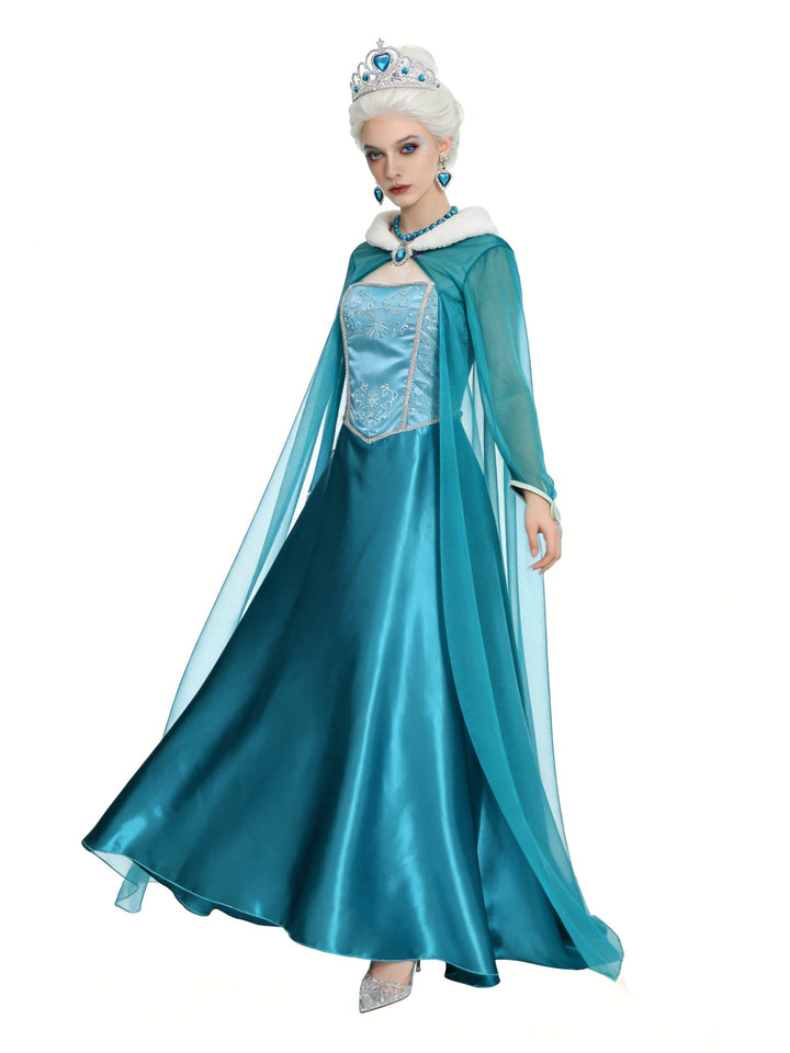 Women's Halloween Snow Queen Costume Dress with Sheer Cape