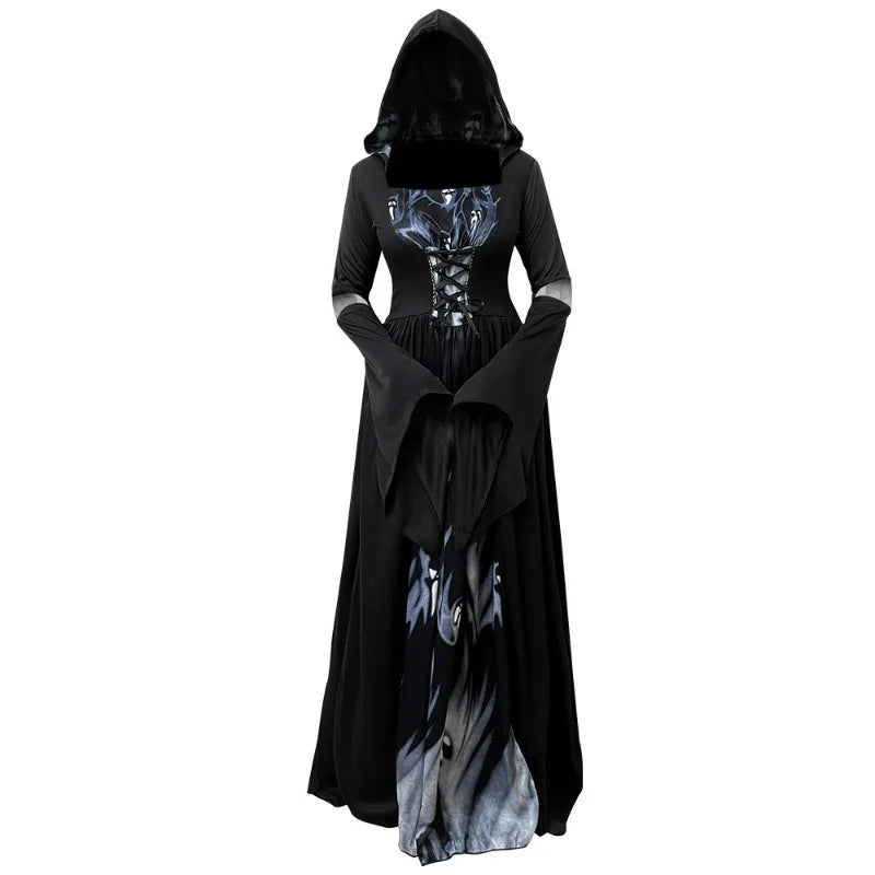 Women's Halloween Witch Costume Dress – Hooded Bell Sleeve