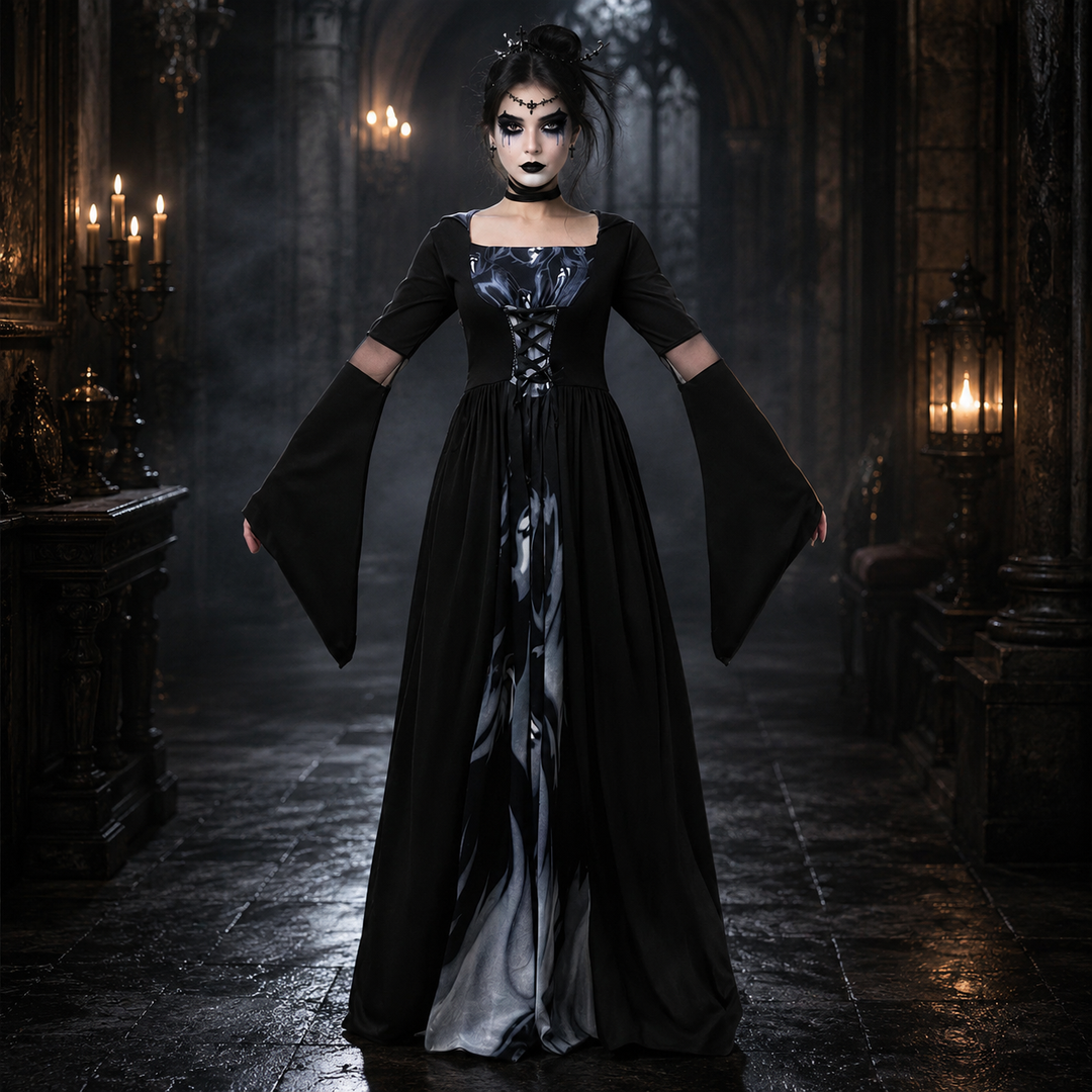 Women's Halloween Witch Costume Dress – Hooded Bell Sleeve