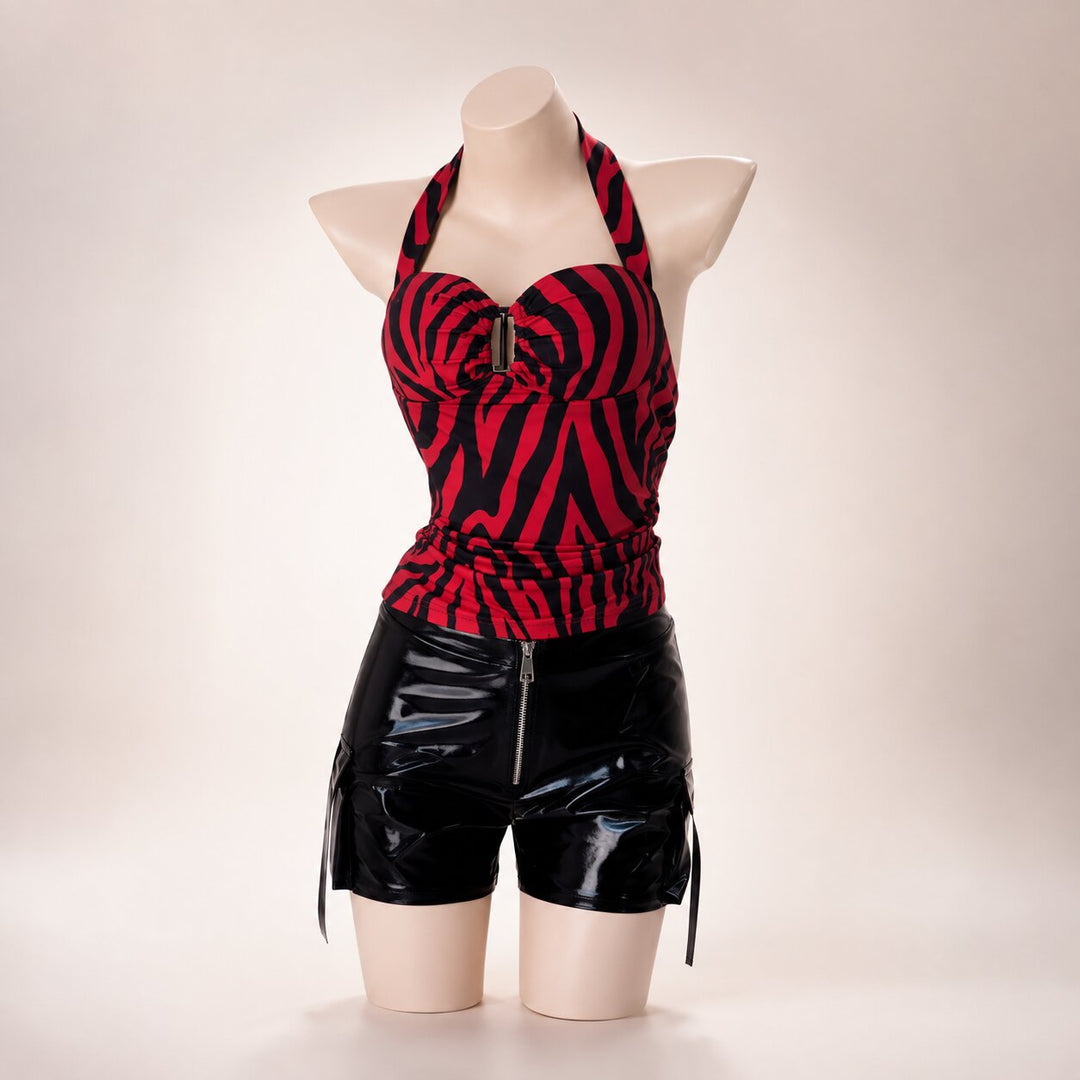 Women's Halloween Zebra Halter Top & Shorts Costume Set