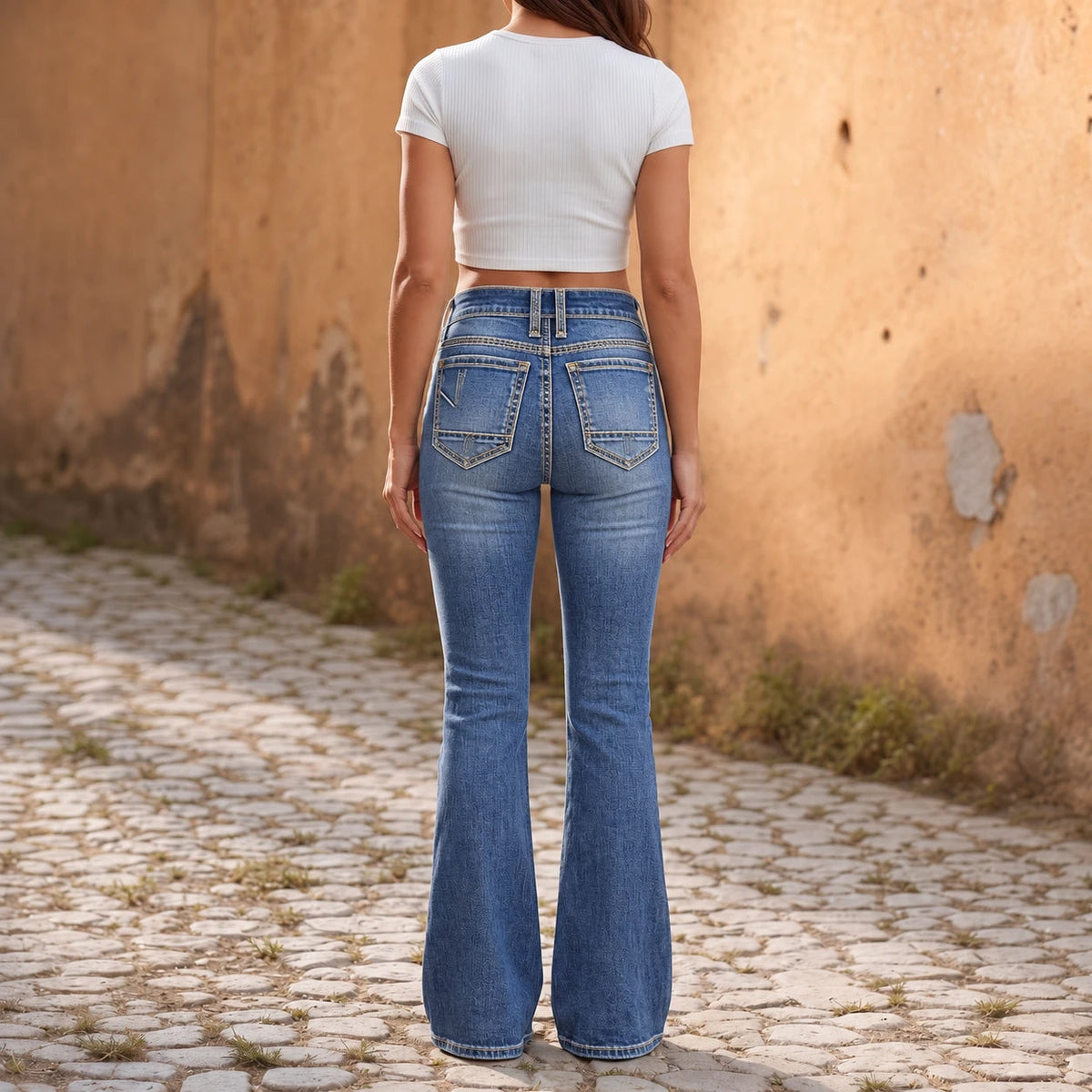 Women's High-Waisted Bootcut Jeans - Double-Button Fit