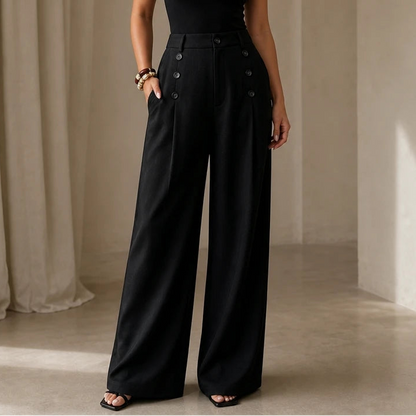 Women's High-Waisted Pleated Wide-Leg Trousers in black, Tailored Comfort
