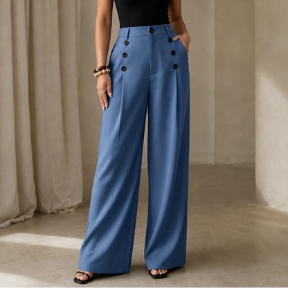 Women's High-Waisted Pleated Wide-Leg Trousers in blue, Tailored Comfort