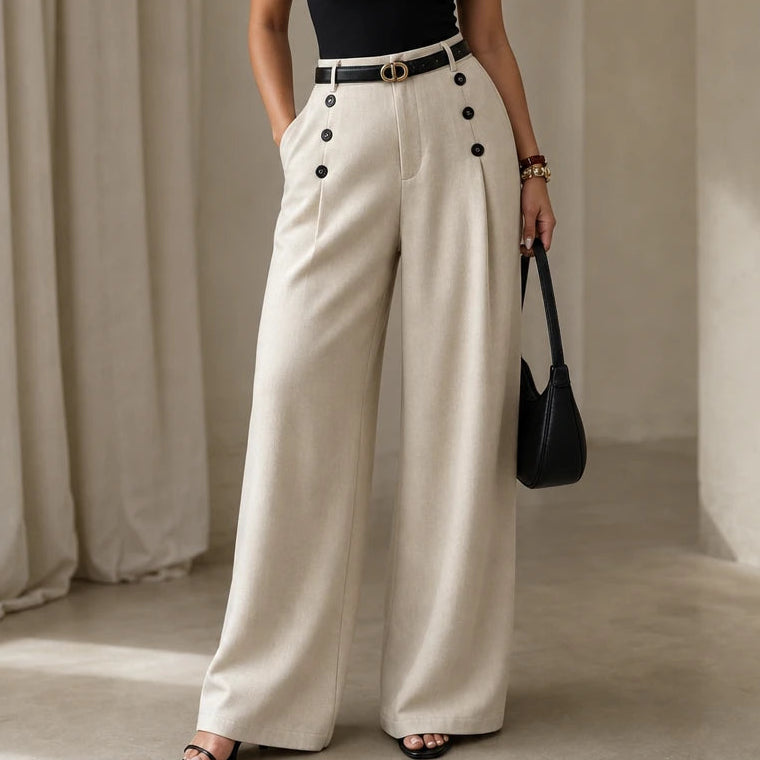 Women's High-Waisted Pleated Wide-Leg Trousers - Tailored Comfort