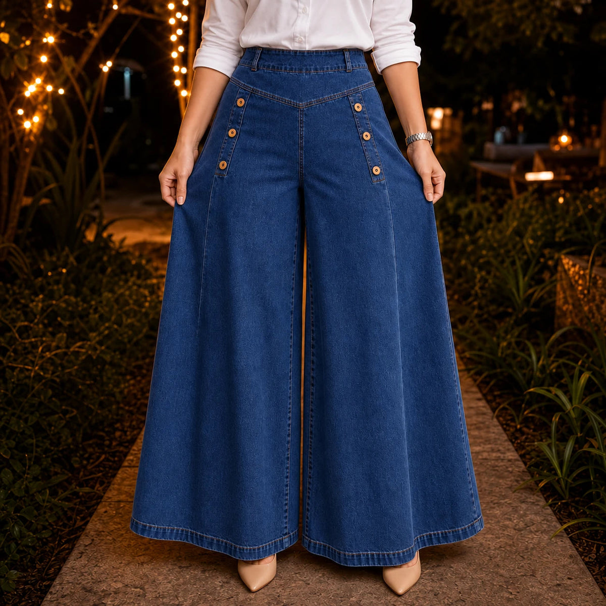 Women's High-Waisted Wide-Leg Jeans - Straight Fit