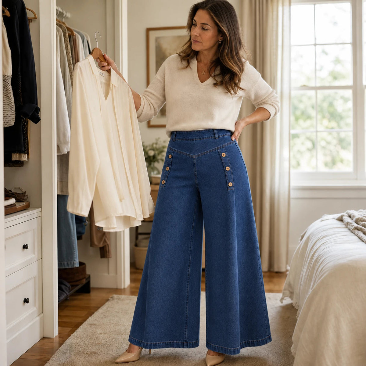 Women's High-Waisted Wide-Leg Jeans - Straight Fit