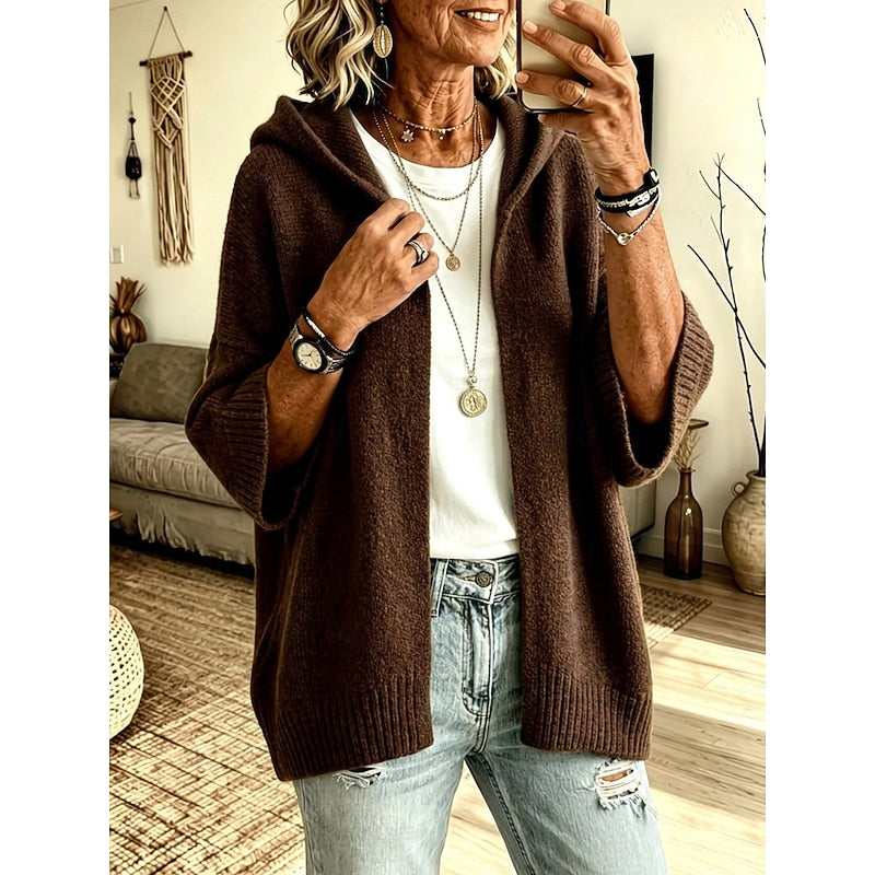 Women's Hooded Open-Front Cardigan - Relaxed Fit